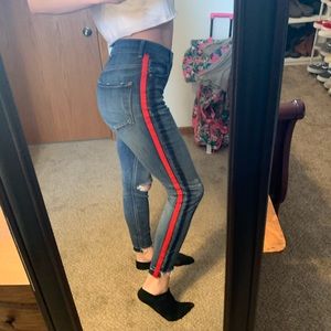 Express | High Rise Red Stripe Ankle Leggings